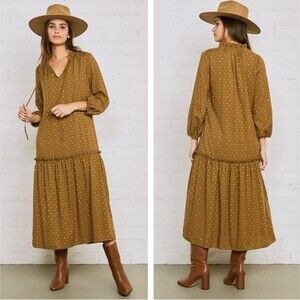 Rachel Pally Gail Printed V-Neck Long Sleeve Drop-Waist Maxi Dress 3X Mojave